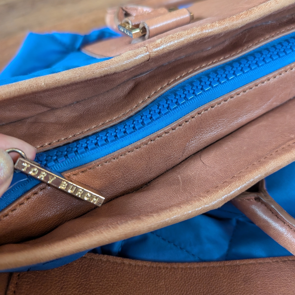 Blue and Brown Quilted Tote Bag - Picture 14 of 16